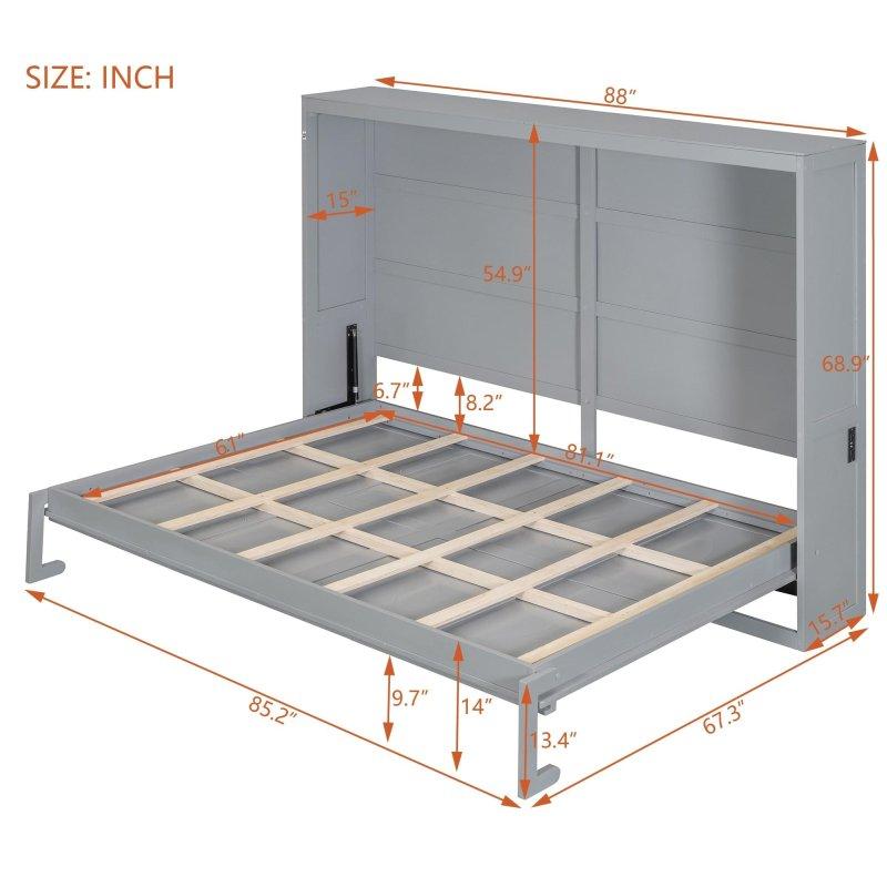 Gri MDF Katlanır Dolap Tasarımlı Queen Boy Duvar Yatağı - 261892