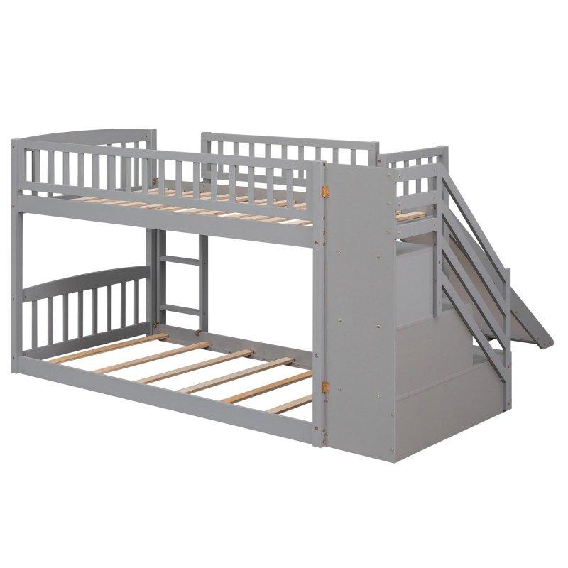 Gri MDF Kaydıraklı ve Çekmeceli Merdivenli Ranza - 250661