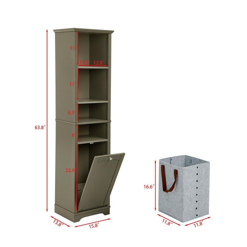 Gri MDF Kirli Sepetli Dar Çok Amaçlı Banyo Dolabı - 334146