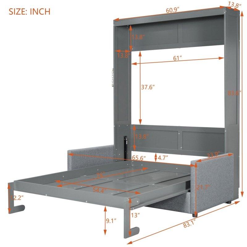 Gri MDF Koltuklu Çift Pistonlu Duvar Yatağı - 212x167 cm - 262092
