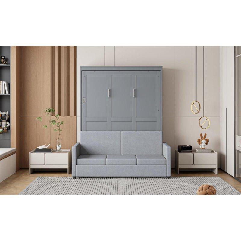 Gri MDF Koltuklu Çift Pistonlu Duvar Yatağı - 212x167 cm - 262092