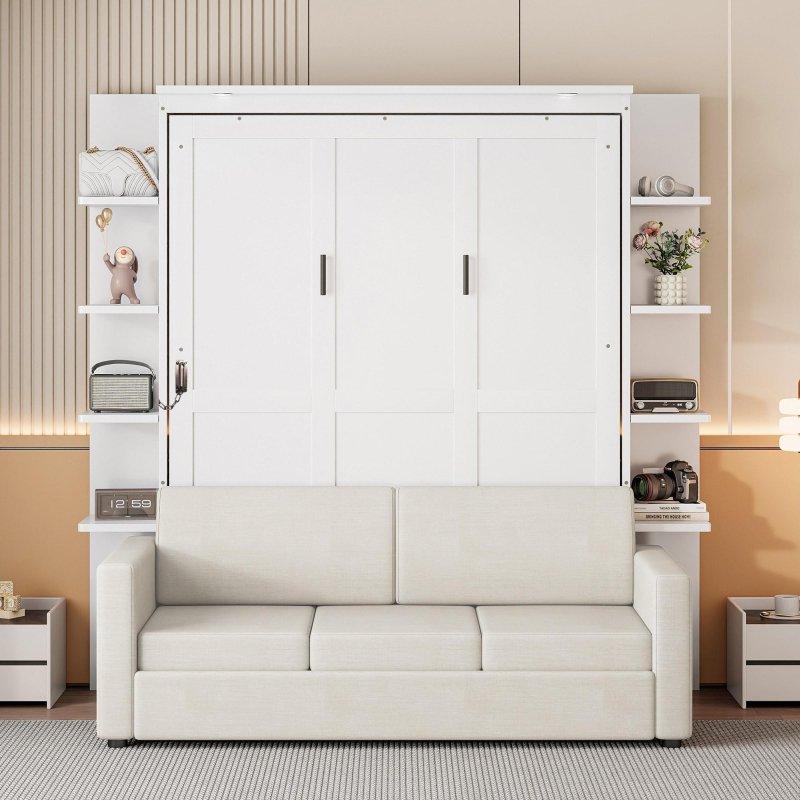 Gri MDF Koltuklu ve Kitaplıklı Duvar Yatağı - 230x221x223 cm - 265125