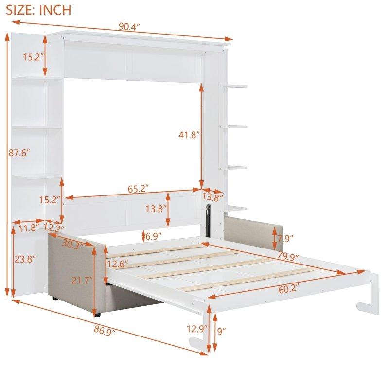 Gri MDF Koltuklu ve Kitaplıklı Duvar Yatağı - 230x221x223 cm - 265125