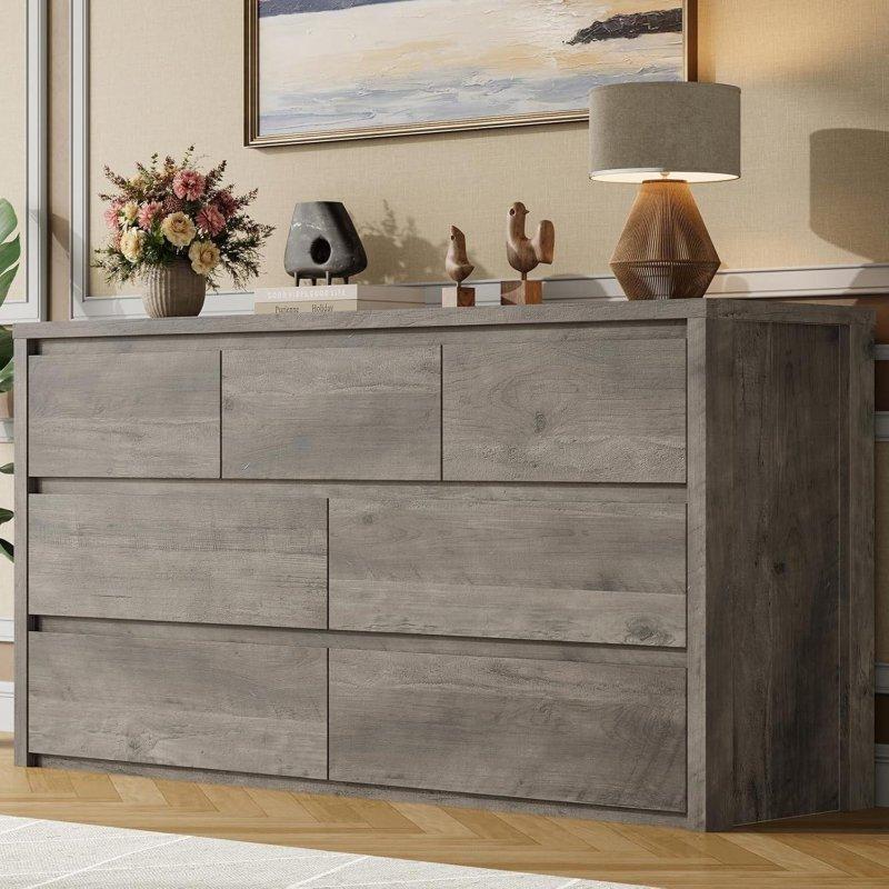 Gri MDF Kulpsuz 7 Çekmeceli Geniş Şifonyer - 135x135x82 cm - 297568