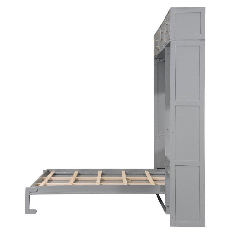 Gri MDF Masalı ve Raflı Katlanabilir Duvar Yatağı - Queen Boy - 264569