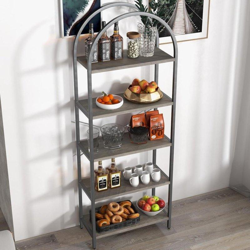 Gri MDF Metal 5 Raflı Kemerli Endüstriyel Kitaplık - 60x28x180 cm - 316278