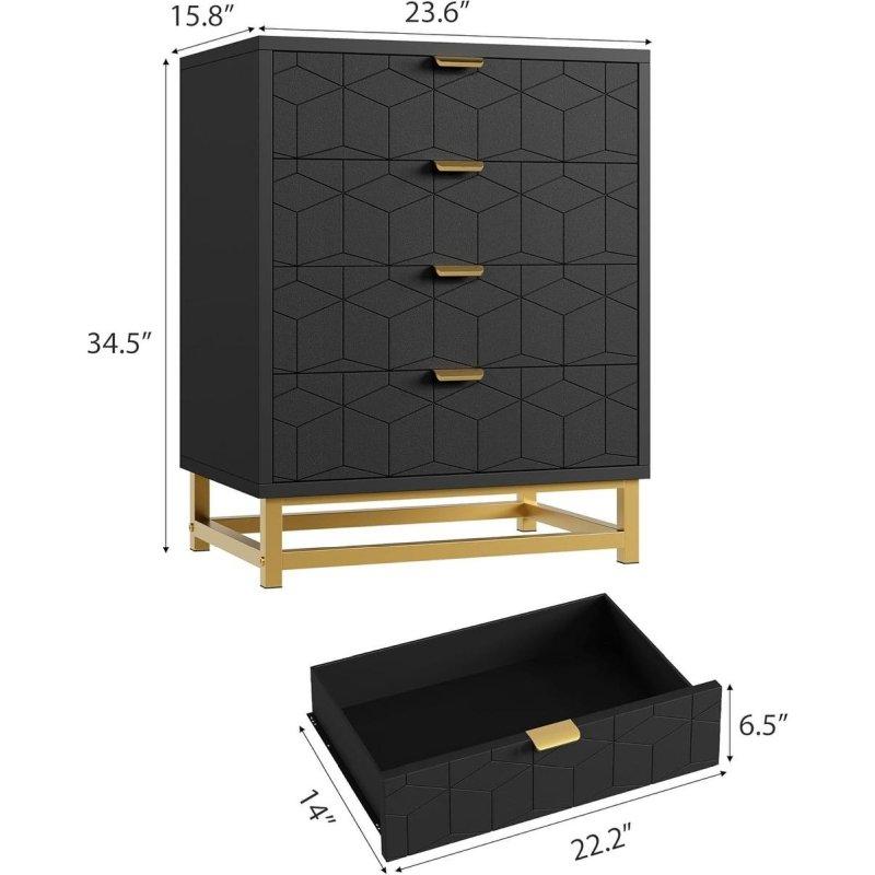 Gri MDF Metal Ayaklı 4 Çekmeceli Yatay Şifonyer - 307014