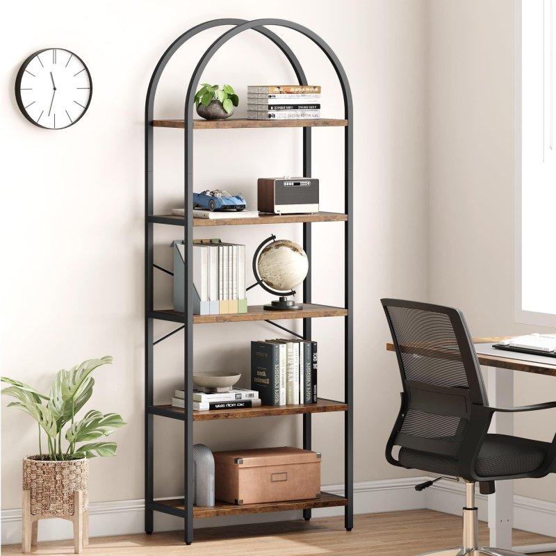 Gri MDF Metal İskeletli 5 Raflı Kemerli Kitaplık - 180x60x28 cm - 318421