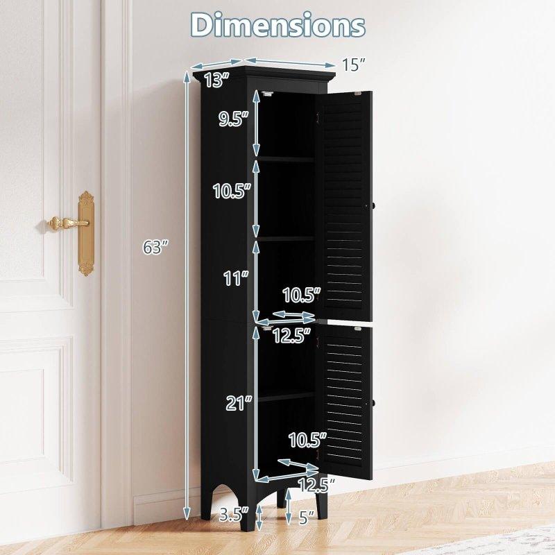 Gri MDF Panjurlu Kapaklı Ayarlanabilir Raflı Çok Amaçlı Banyo Dolabı - 39x34x161 cm - 333476