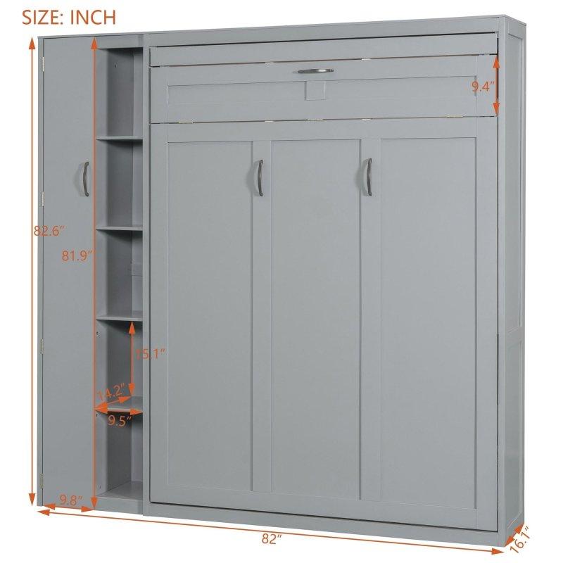 Gri MDF Raflı Gardıroplu LED Aydınlatmalı Duvar Yatağı - 262063