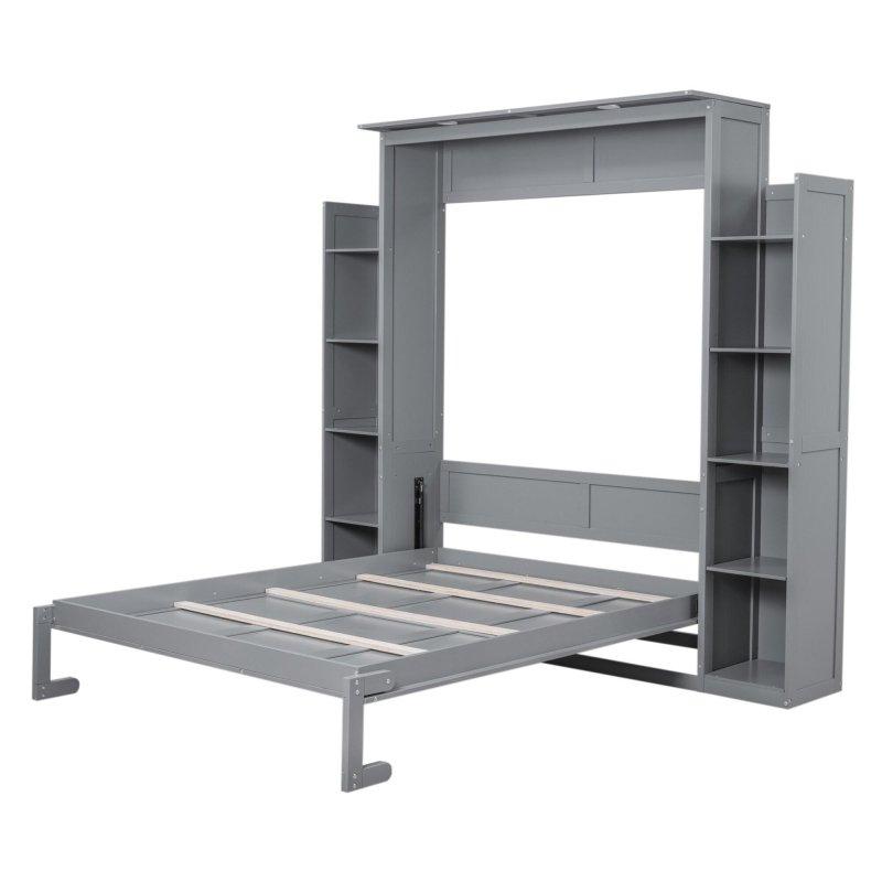Gri MDF Raflı ve LED Aydınlatmalı Duvar Yatağı - 263949