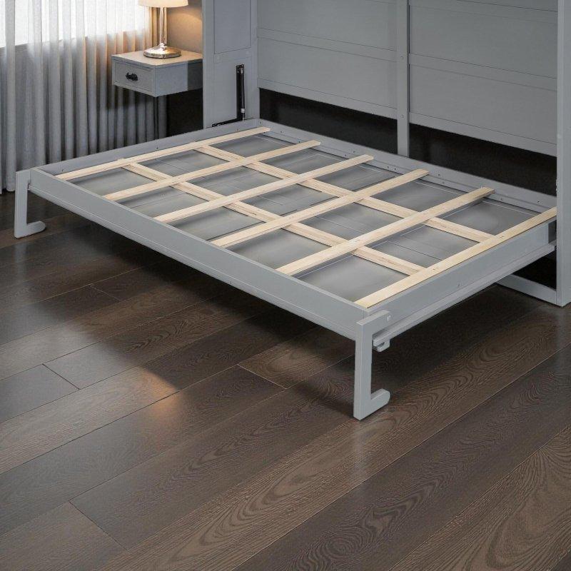 Gri MDF Rattan Desenli Dolaplı Katlanır Duvar Yatağı - 262059