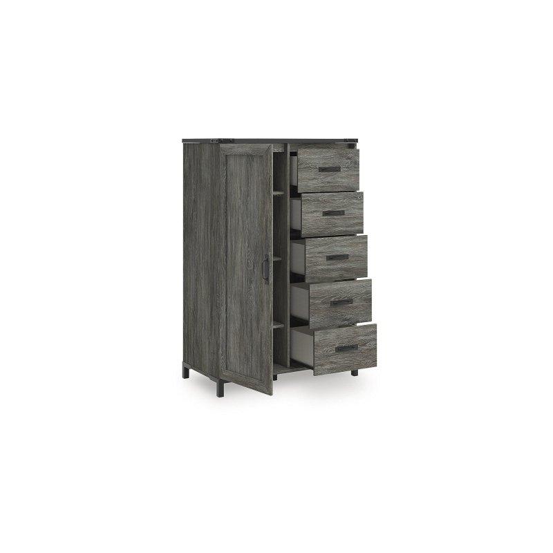 Gri MDF Rustik 5 Çekmeceli ve Kapaklı Şifonyer - 94x143x49 cm - 304057
