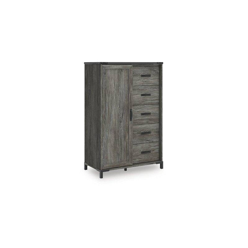 Gri MDF Rustik 5 Çekmeceli ve Kapaklı Şifonyer - 94x143x49 cm - 304057