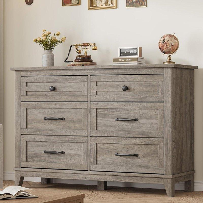 Gri MDF Rustik Tasarım 6 Çekmeceli Şifonyer - 120x41x82 cm - 305513