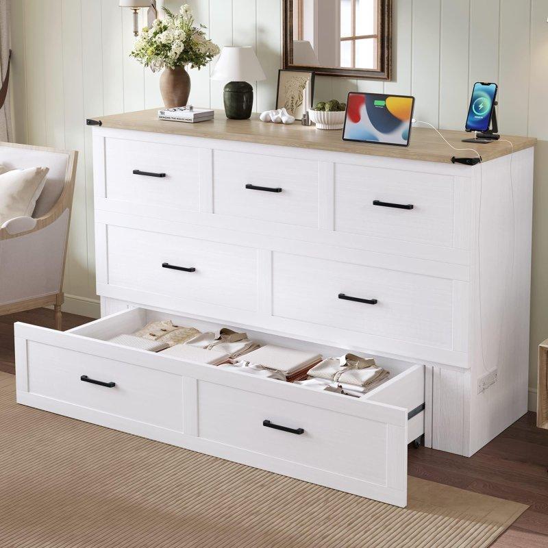Gri MDF Şarj İstasyonlu ve Çekmeceli Queen Boy Duvar Yatağı - 262452