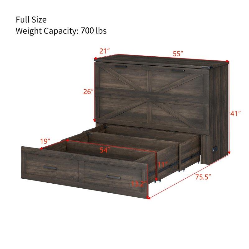 Gri MDF Şarj İstasyonlu ve Geniş Çekmeceli Duvar Yatağı - 266036