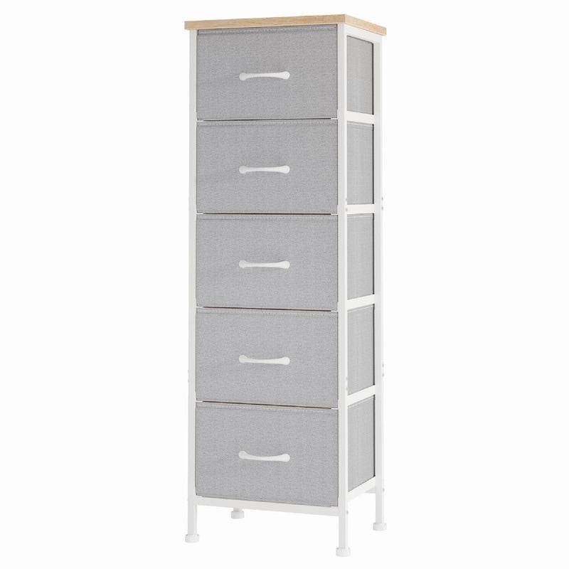 Gri MDF Tablalı 5 Çekmeceli Dar Şifonyer - 40x30x116 cm - 299611