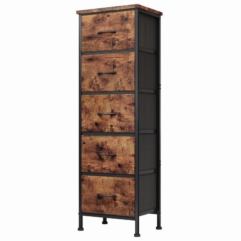 Gri MDF Tablalı 5 Çekmeceli Dar Şifonyer - 40x30x116 cm - 299611