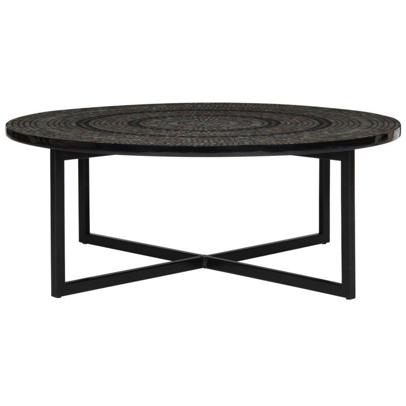 Gri MDF Tablalı Siyah Demir Ayaklı Modern Yuvarlak Orta Sehpa - 102x40 cm - 242162