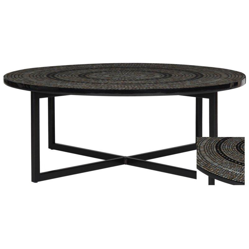 Gri MDF Tablalı Siyah Demir Ayaklı Modern Yuvarlak Orta Sehpa - 102x40 cm - 242162
