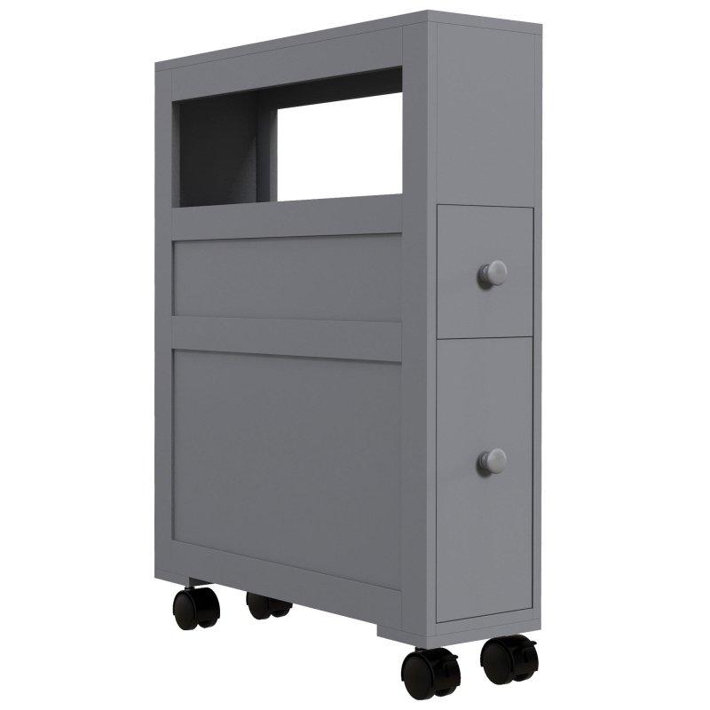 Gri MDF Tekerlekli 2 Çekmeceli Dar Çok Amaçlı Banyo Dolabı - 17x53x72 cm - 333566