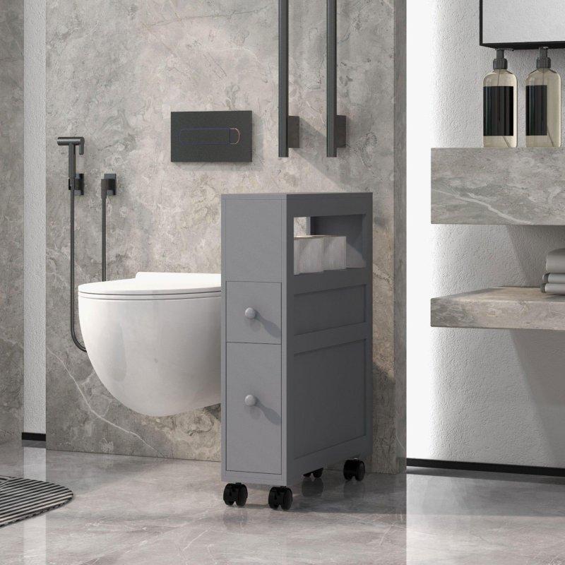 Gri MDF Tekerlekli 2 Çekmeceli Dar Çok Amaçlı Banyo Dolabı - 17x53x72 cm - 333566 Gri MDF Tekerlekli 2 Çekmeceli Dar Çok Amaçlı Banyo Dolabı - 17x53x72 cm - 333566