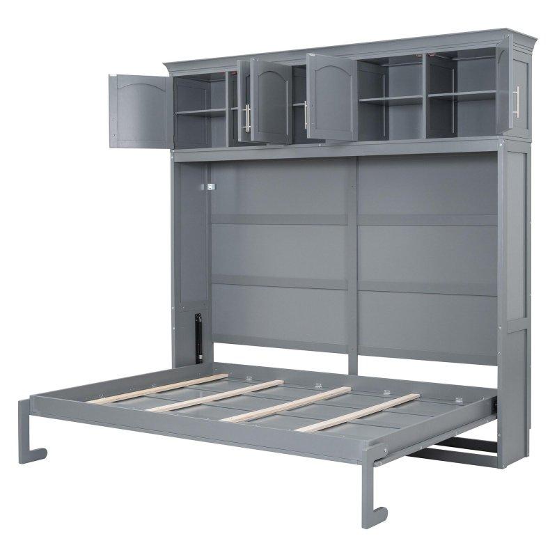 Gri MDF Üst Dolaplı Çift Pistonlu Duvar Yatağı - 263639