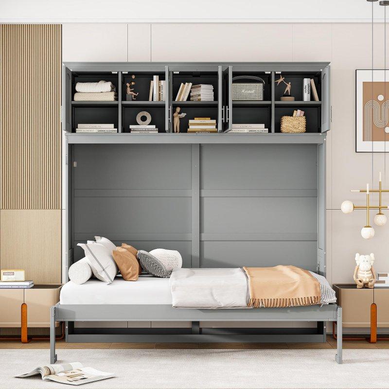 Gri MDF Üst Dolaplı Duvar Yatağı - 262611