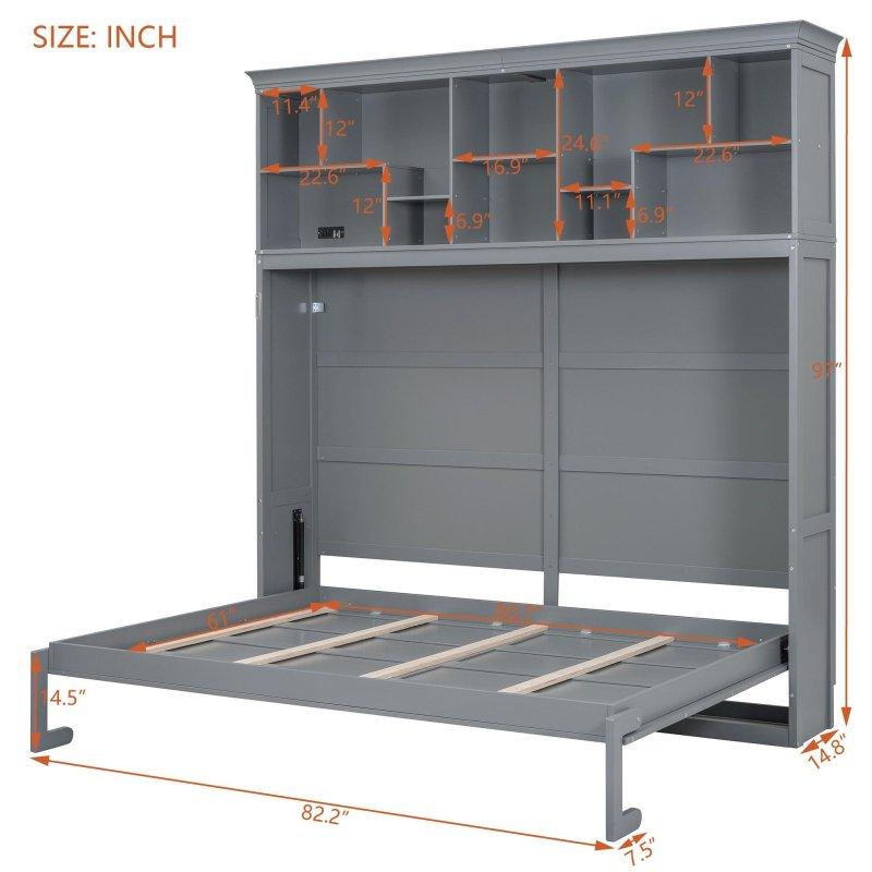 Gri MDF Üst Raflı ve USB Portlu Duvar Yatağı - 209x166x247 cm - 264494