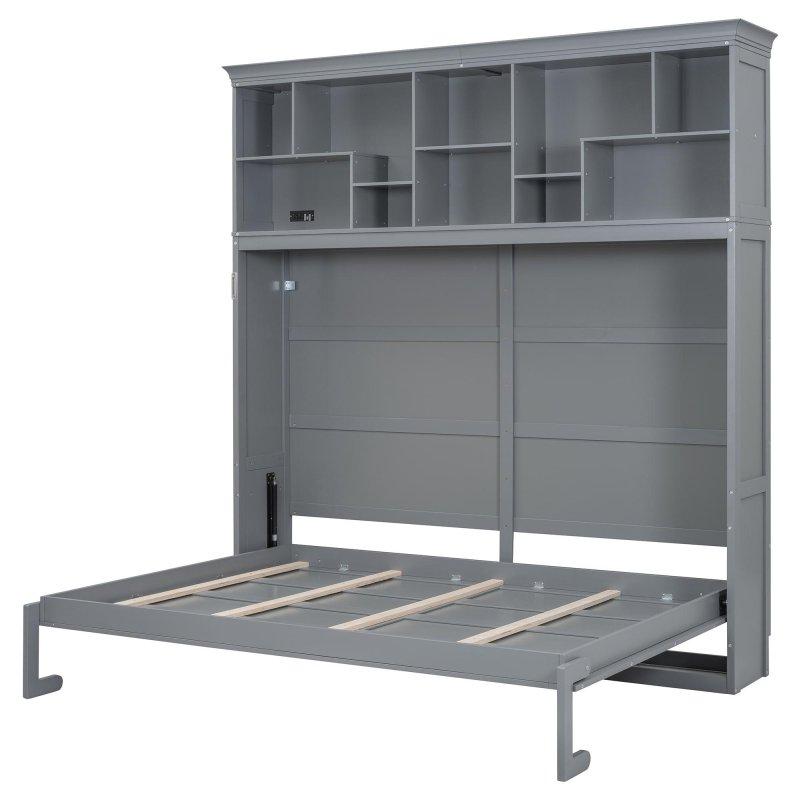 Gri MDF Üst Raflı ve USB Portlu Duvar Yatağı - 209x166x247 cm - 264494