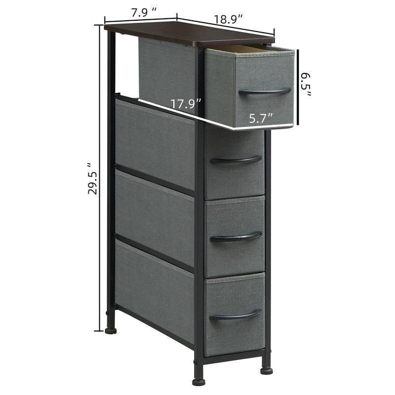 Gri MDF ve Çelik Çerçeveli 4 Kumaş Çekmeceli Dar Şifonyer - 21x49x75 cm - 307205