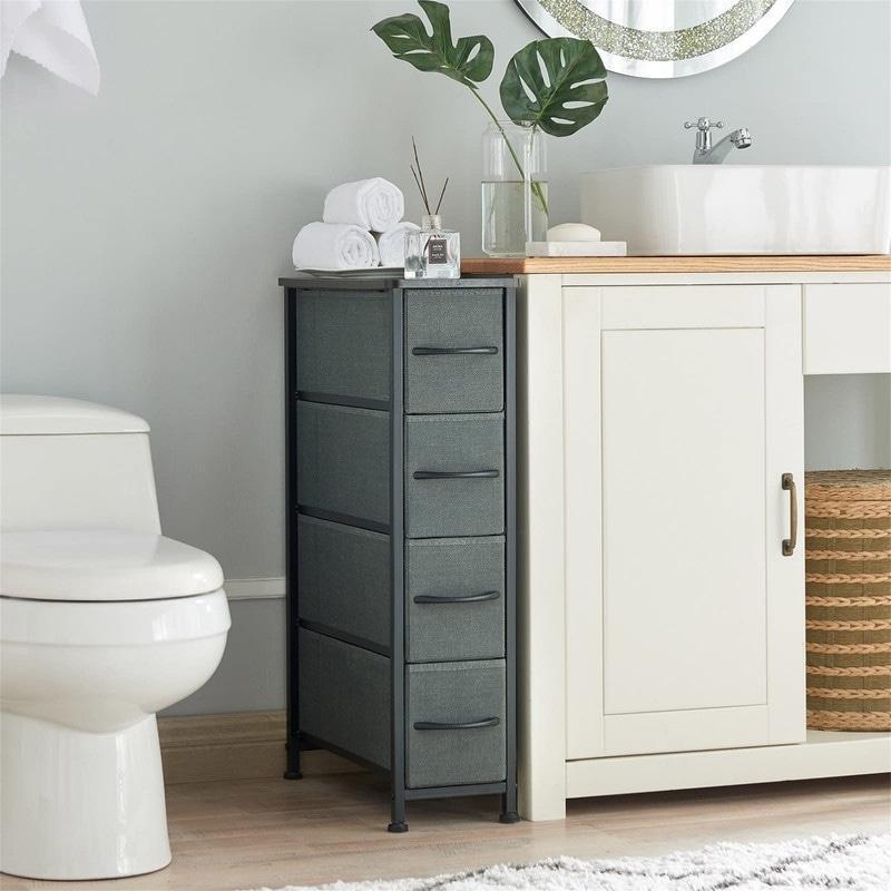 Gri MDF ve Çelik Çerçeveli 4 Kumaş Çekmeceli Dar Şifonyer - 21x49x75 cm - 307205