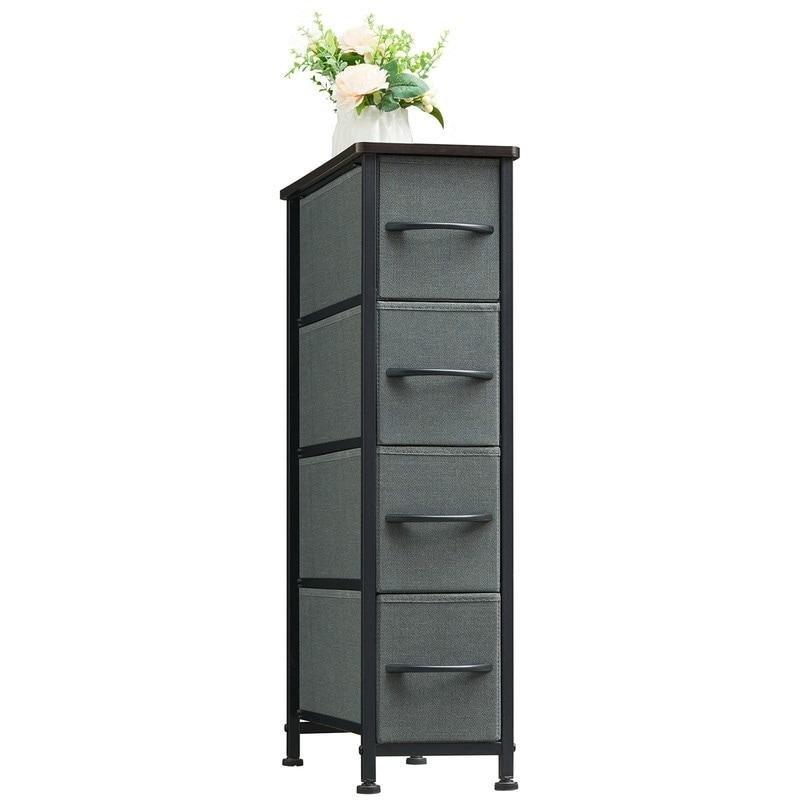 Gri MDF ve Çelik Çerçeveli 4 Kumaş Çekmeceli Dar Şifonyer - 21x49x75 cm - 307205