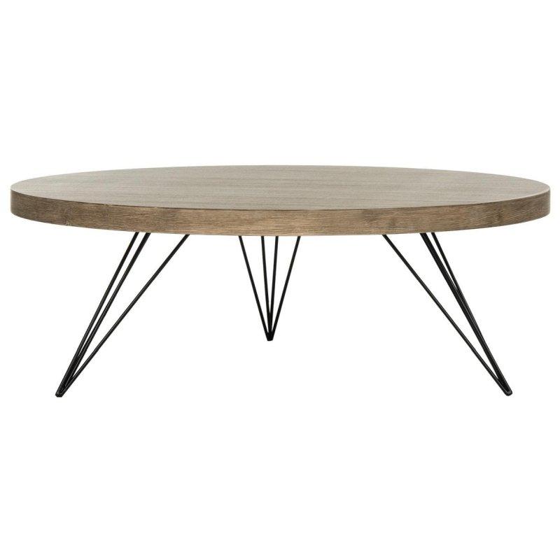 Gri MDF ve Demir Firkete Ayaklı Yuvarlak Orta Sehpa - 90x90x33 cm - 240575