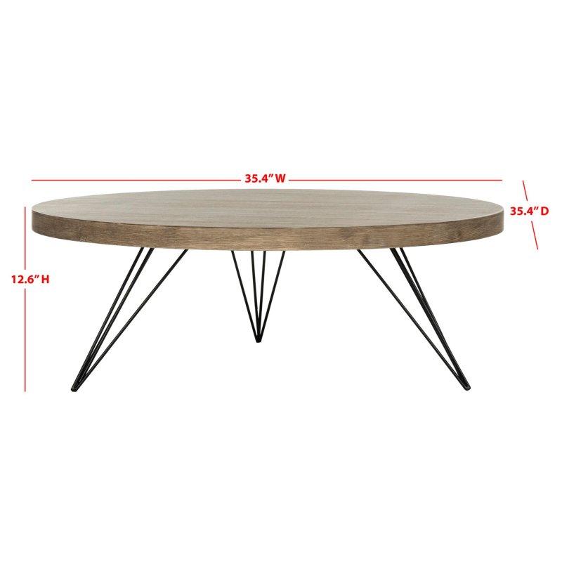 Gri MDF ve Demir Firkete Ayaklı Yuvarlak Orta Sehpa - 90x90x33 cm - 240575