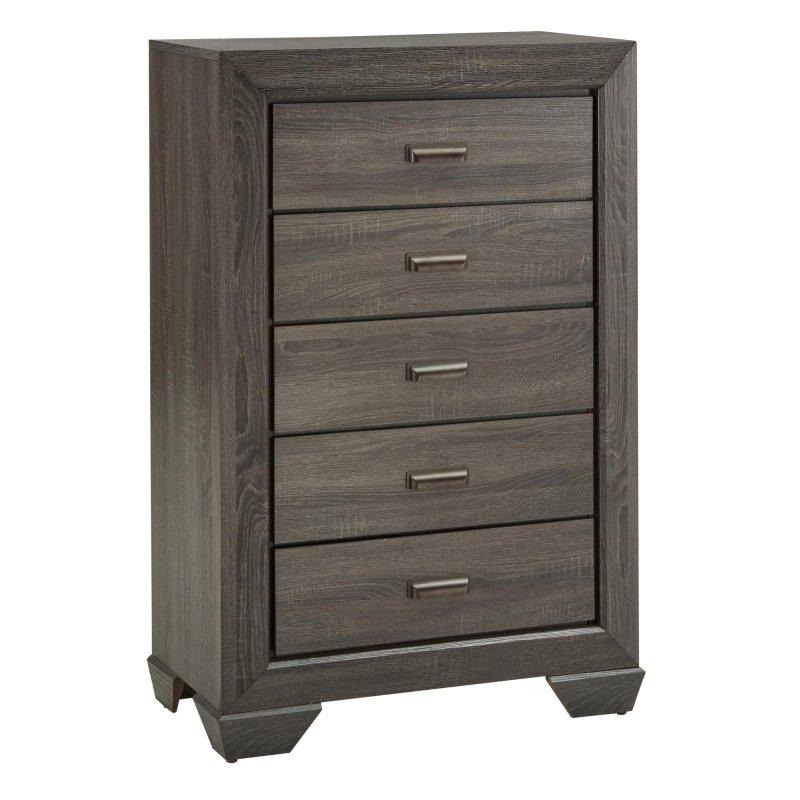 Gri MDF ve Kaplama Ahşap Oymalı Şifonyer - 306229