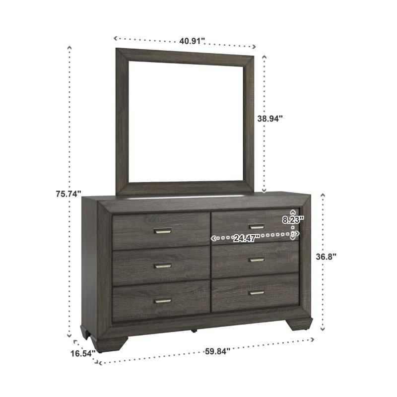 Gri MDF ve Kaplama Ahşap Oymalı Şifonyer - 306229
