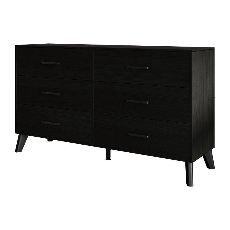 Gri MDF ve Kauçuk Ağacı Metal Raylı 6 Çekmeceli Şifonyer - 134x38x81 cm - 296401