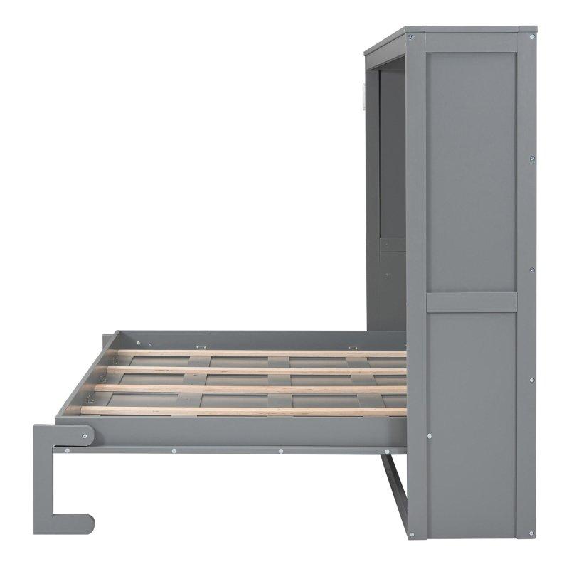 Gri MDF ve Kontrplak Dolaplı Esnek Latalı Çift Kişilik Duvar Yatağı - 266945