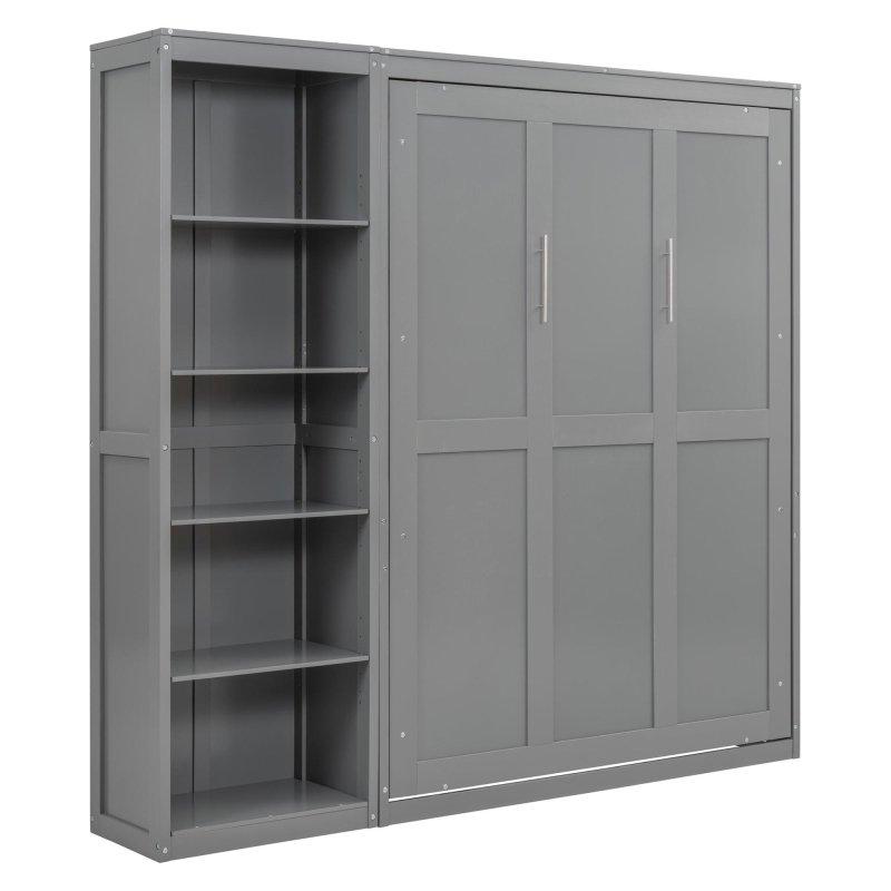 Gri MDF ve Kontrplak Dolaplı Katlanabilir Duvar Yatağı - 223x201 cm - 267162