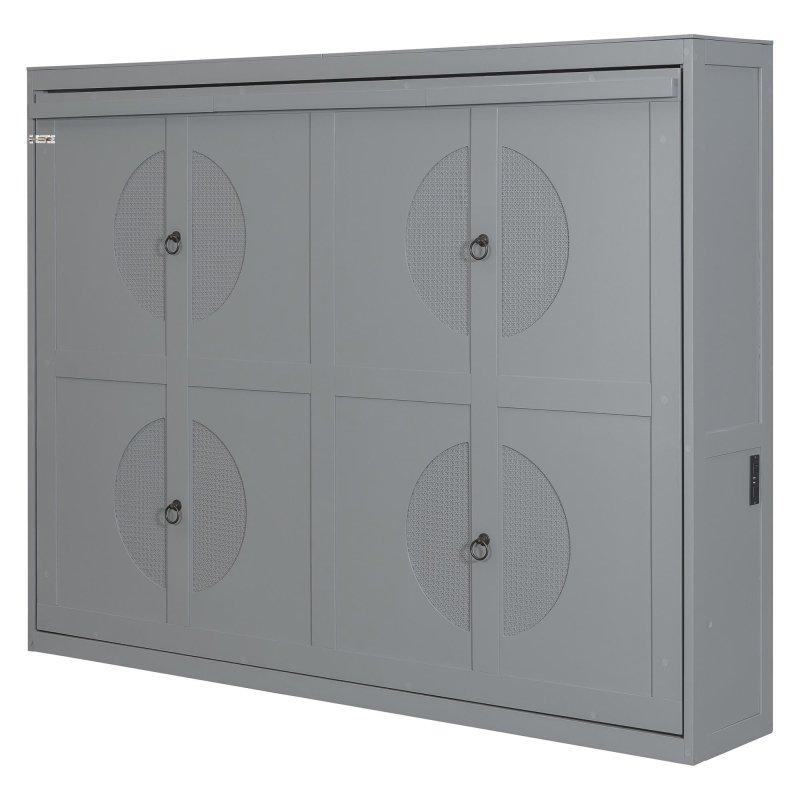 Gri MDF ve Kontrplak Katlanabilir Rattan Tasarımlı Duvar Yatağı - 224x171 cm - 261903