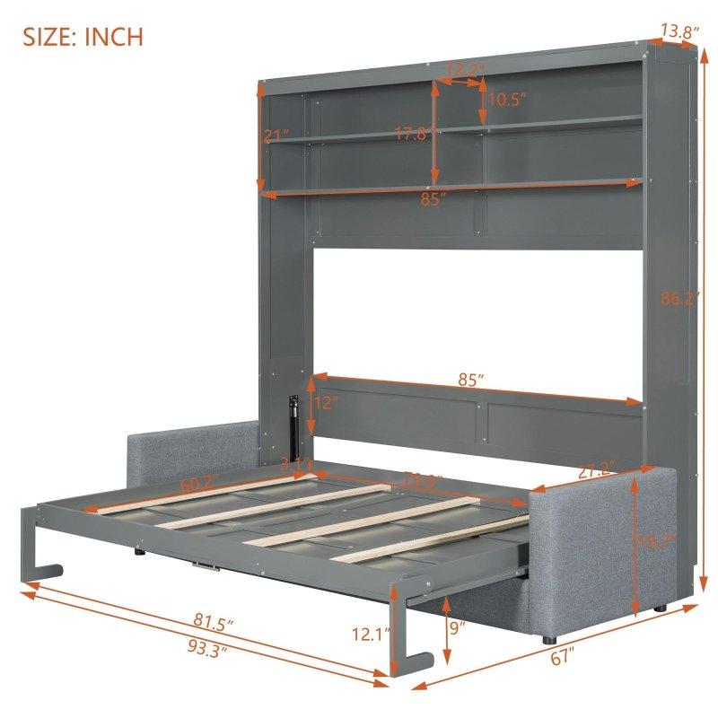 Gri MDF ve Kontrplak Koltuklu Çift Pistonlu Mekanizmalı Duvar Yatağı - 237x173x219 cm - 264188