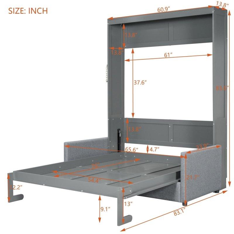 Gri MDF ve Kontrplak Koltuklu Duvar Yatağı - 212x167x213 cm - 266997
