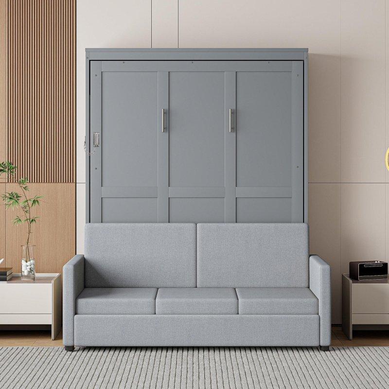 Gri MDF ve Kontrplak Koltuklu Duvar Yatağı - 212x167x213 cm - 266997