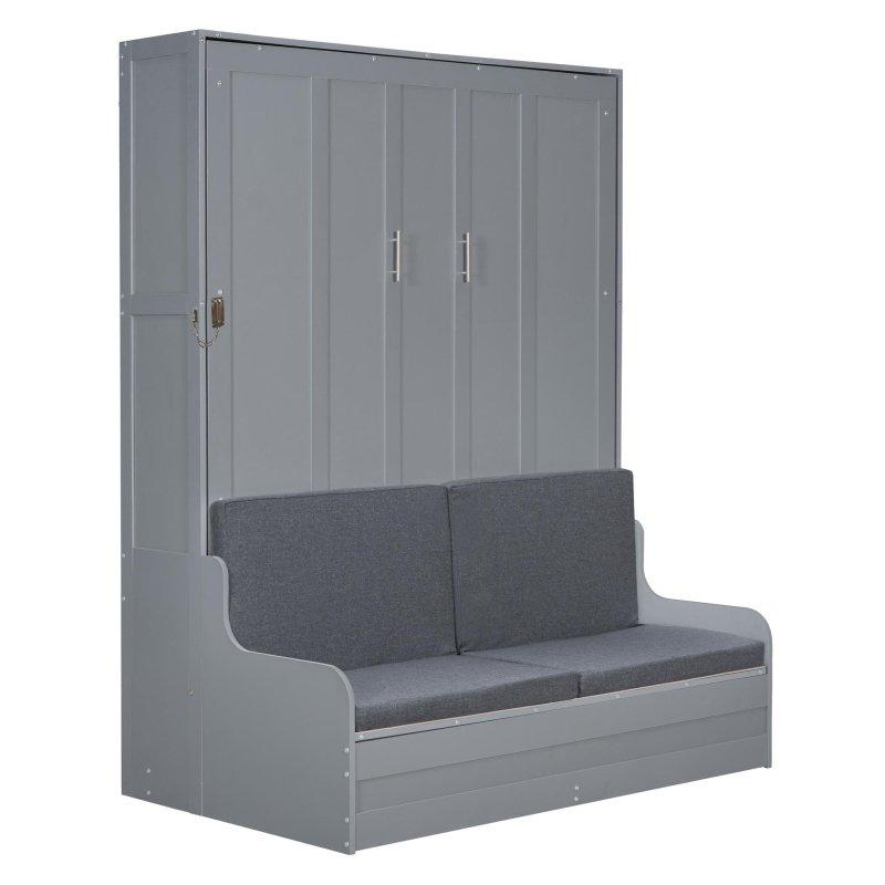Gri MDF ve Kontrplak Koltuklu Katlanır Queen Duvar Yatağı - 261498