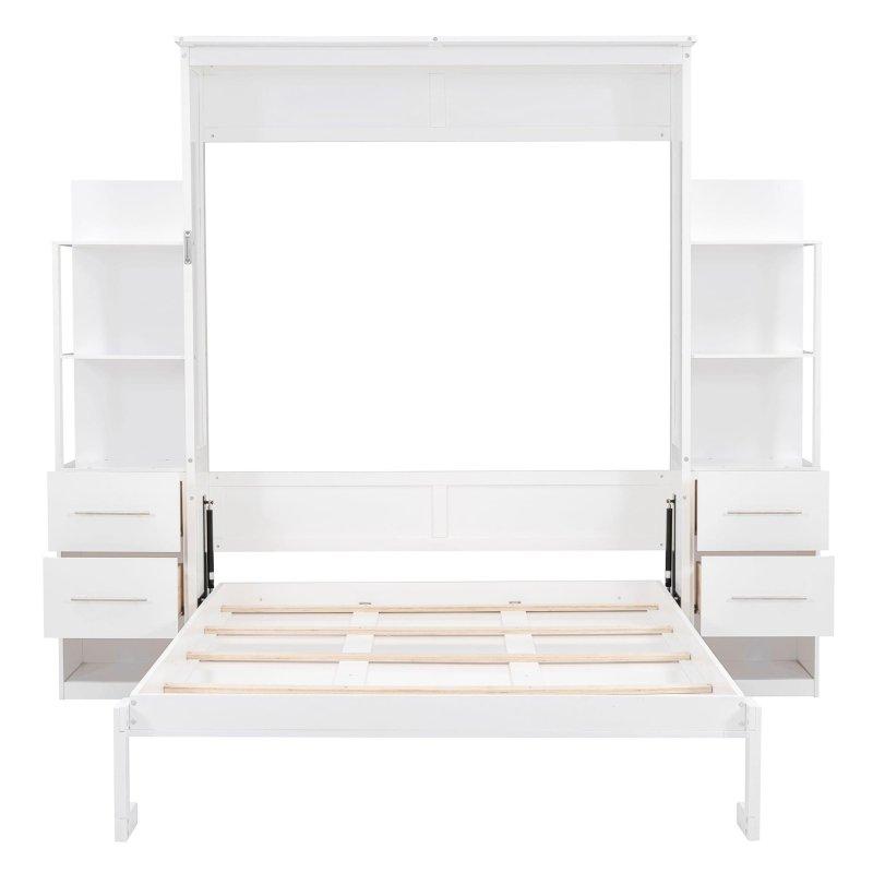 Gri MDF ve Kontrplak LED Aydınlatmalı Raflı Çekmeceli Duvar Yatağı - 263083