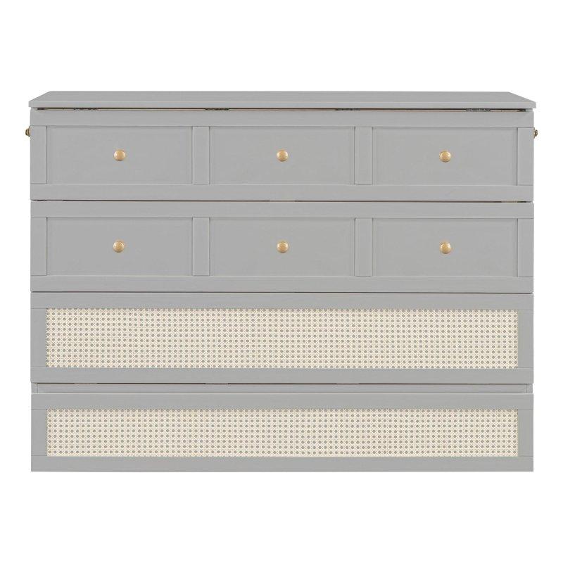Gri MDF ve Kontrplak Rattan Desenli Çekmeceli Duvar Yatağı - 138x192 cm - 267150