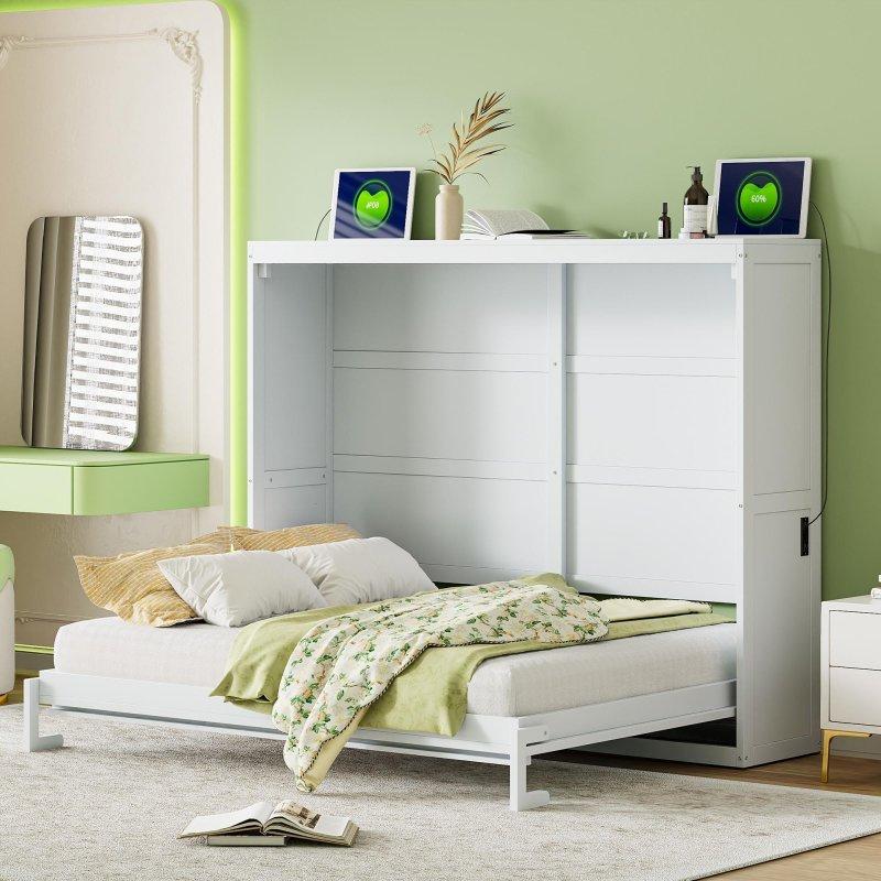 Gri MDF ve Kontrplak Rattan Tasarımlı Dolaplı Duvar Yatağı - 265515