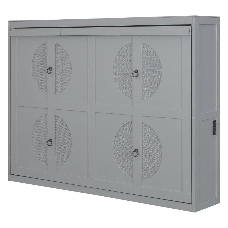 Gri MDF ve Kontrplak Rattan Yüzeyli Duvar Yatağı - 209x155 cm - 265486
